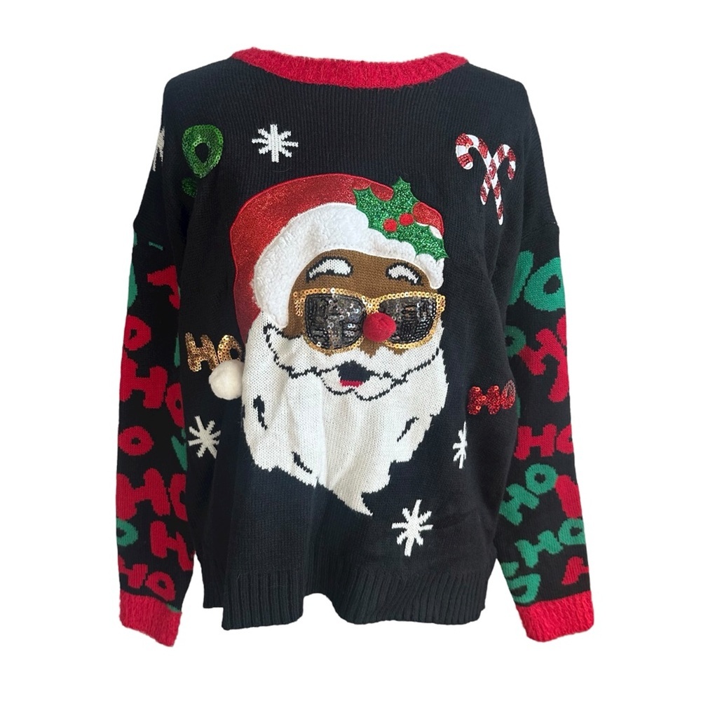 Christmas Blizzard Bay Ugly Sweater Santa Sequins & Pom Pom Size M​